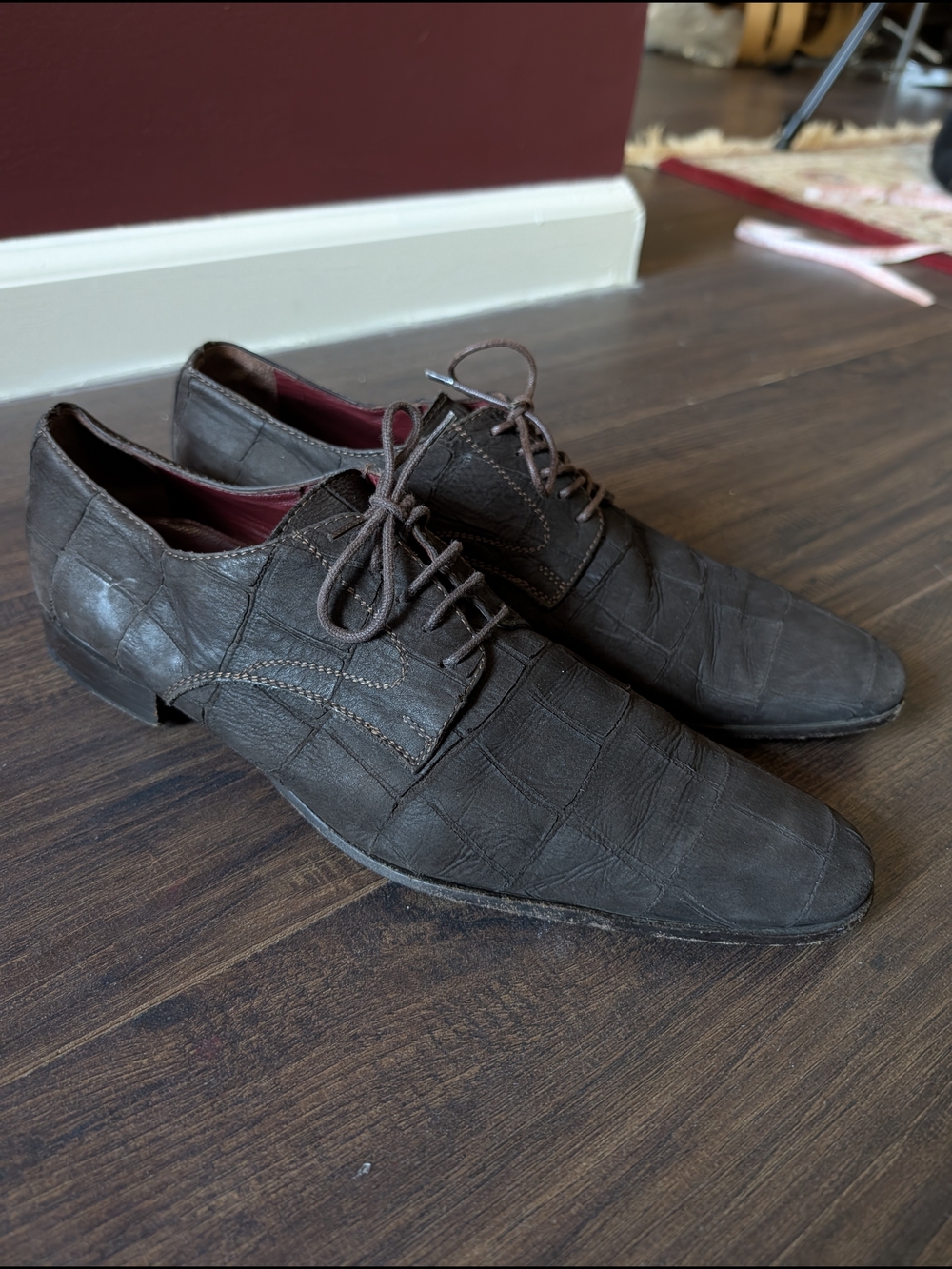JEAN-MICHEL CAZABAT Real Crocodile Suede Almond Toe Handmade Italy Derby Shoes